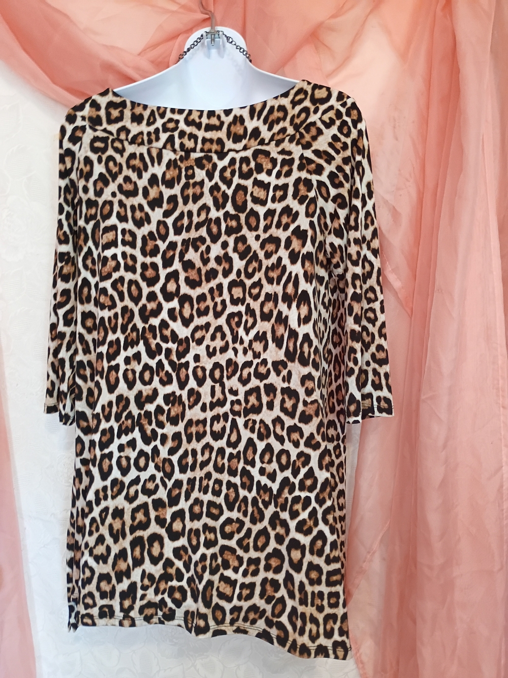Chico's Leopard Print 3/4-Sleeve Tunic - Brown/Cream/Black - Picture 4 of 6